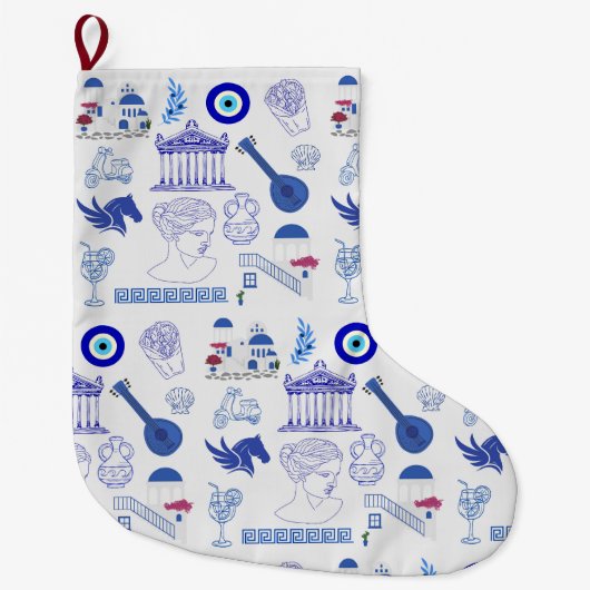 Griekenland Blauw en Wit Grote Kerstsok (Voorkant)