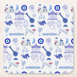 Griekenland Blauw en Wit Kartonnen Onderzetters