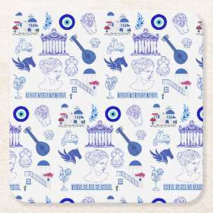 Griekenland Blauw en Wit Kartonnen Onderzetters