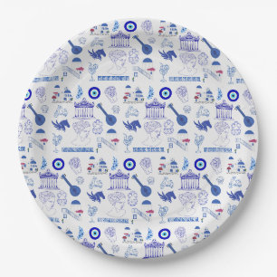 Griekenland Blauw en Wit Papieren Bordje