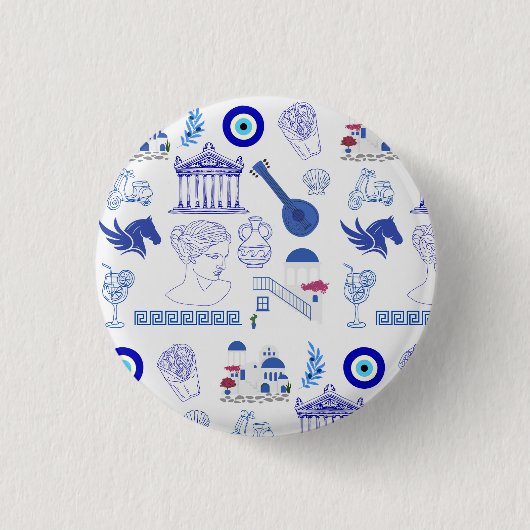 Griekenland Blauw en Wit Ronde Button 3,2 Cm (Voorkant)
