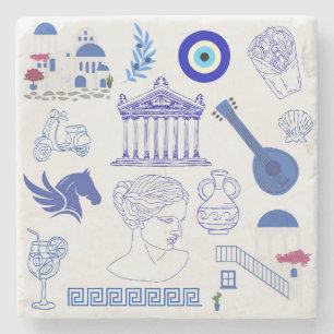 Griekenland Blauw en Wit Stenen Onderzetter