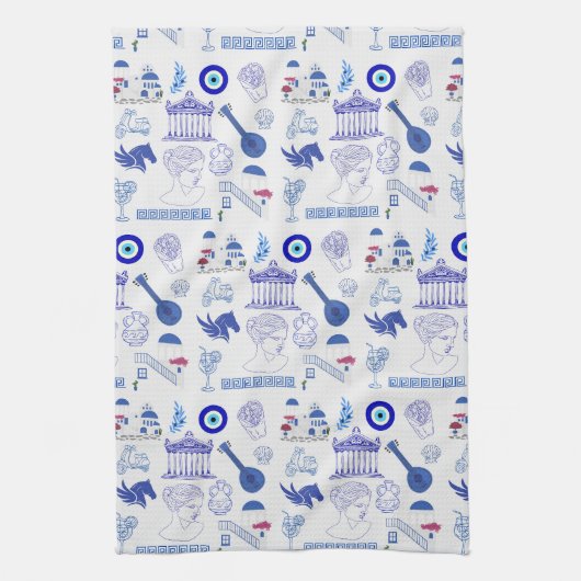 Griekenland Blauw en Wit Theedoek (Verticaal)