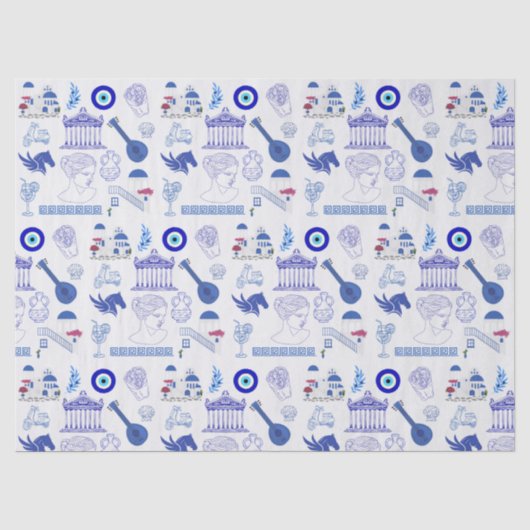Griekenland Blauw en Wit Tissuepapier (Voorkant)