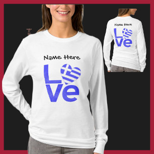 Griekenland Blauw LOVE Hart Vlag Gepersonaliseerd  T-shirt