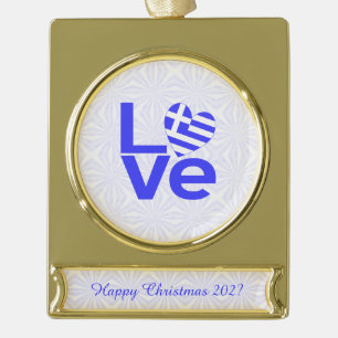 Griekenland Blauw LOVE Hart Vlag Gepersonaliseerd Verguld Banner Ornament