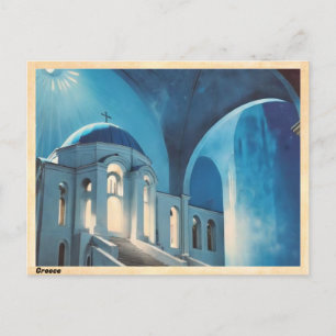 Griekenland Blauwe Koepelkerk Vintage Briefkaart