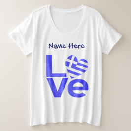 Griekenland Blauwe LIEFDE Hart Vlag Gepersonalisee Grote Maat T-shirt