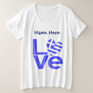 Griekenland Blauwe LIEFDE Hart Vlag Gepersonalisee Grote Maat T-shirt