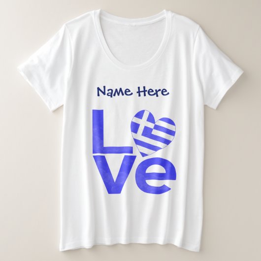 Griekenland Blauwe LIEFDE Hart Vlag Gepersonalisee Grote Maat T-shirt (Design voorkant)