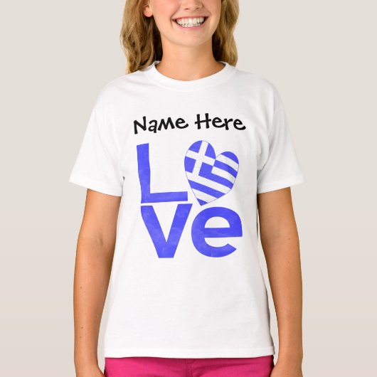 Griekenland Blauwe LIEFDE Hart Vlag Gepersonalisee T-shirt (Voorkant)