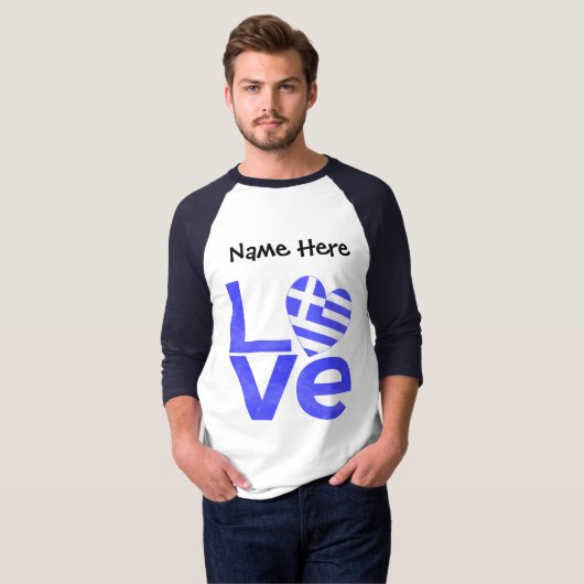 Griekenland Blauwe LIEFDE Hart Vlag Gepersonalisee T-shirt (Voorkant volledig)