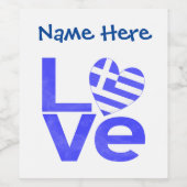 Griekenland Blauwe LIEFDE Hart Vlag Gepersonalisee Wijn Etiket (Enkel label)
