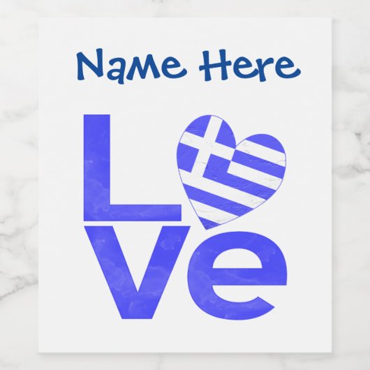Griekenland Blauwe LIEFDE Hart Vlag Gepersonalisee Wijn Etiket (Enkel label)