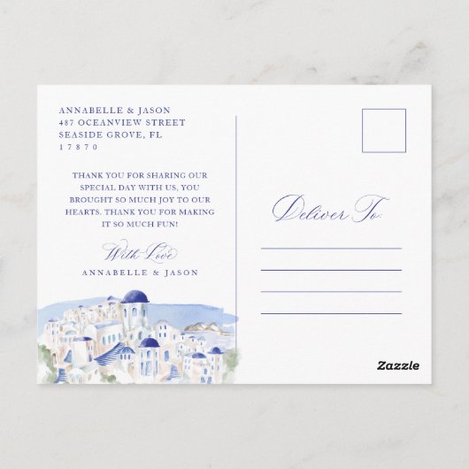 Griekenland Bruiloft Dank u Script Monogram Foto Briefkaart (Achterkant)