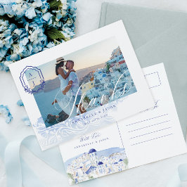 Griekenland Bruiloft Dank u Script Monogram Foto Briefkaart