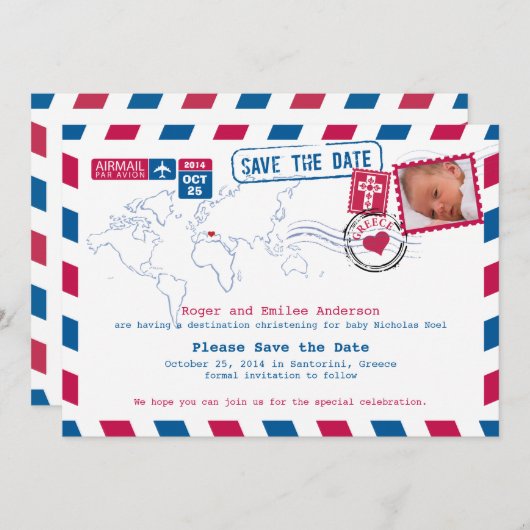 Griekenland Christening Baptism Save the Date (Voorkant / Achterkant)