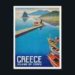 Griekenland Corfu Island Travel Briefkaart<br><div class="desc">Iedereen zou graag een  Grieks briefkaart ontvangen met een retro-illustratie van het eiland Korfoe,  Griekenland!</div>