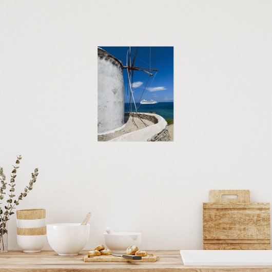Griekenland, de Cycladen, Mykonos, de oude windmol Poster (Keuken)