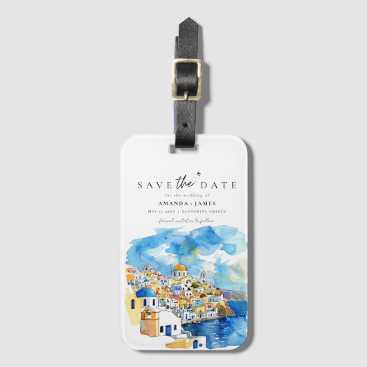 Griekenland Destination Wedding Save the Date Bagagelabel (Voorkant (verticaal))