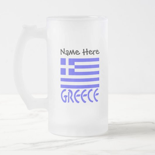 Griekenland en de Griekse vlag met Jouw naam Matglas Bierpul (Links)