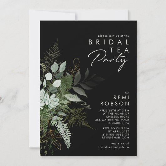 Griekenland en Gold Leaf | Zwarte Bridal Tea Party Kaart (Voorkant)