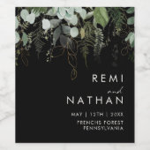 Griekenland en Gold Leaf | Zwarte bruiloft Wijn Etiket (Enkel label)