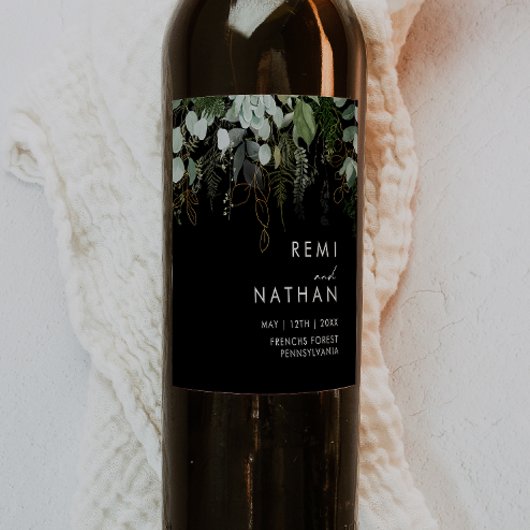 Griekenland en Gold Leaf | Zwarte bruiloft Wijn Etiket