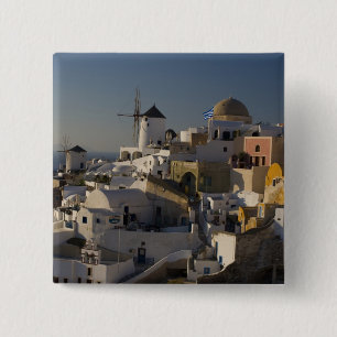 Griekenland en Grieks eiland Santorini stad Oia Vierkante Button 5,1 Cm