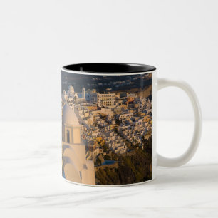 Griekenland en Grieks eiland van Santorini stad va Tweekleurige Koffiemok
