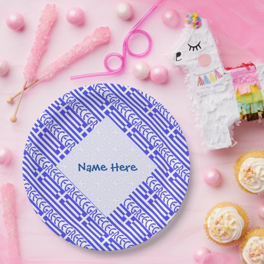 Griekenland en Griekse vlag betegeld blauw Persona Papieren Bordje (Feest)