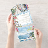 Griekenland | Geïllustreerde mediterrane bruiloft All In One Uitnodiging (Uittrekbaar)