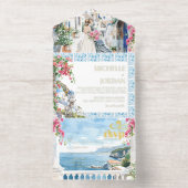 Griekenland | Geïllustreerde mediterrane bruiloft All In One Uitnodiging (Binnenkant)