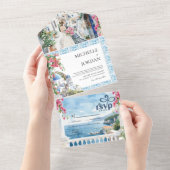 Griekenland | Geïllustreerde mediterrane bruiloft All In One Uitnodiging (Afscheurbaar)