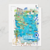 Griekenland geïllustreerde reiskaart in de Middell Briefkaart (Voorkant / Achterkant)