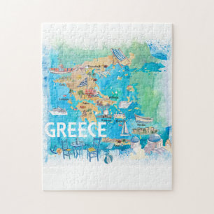 Griekenland geïllustreerde reiskaart met landmerk legpuzzel