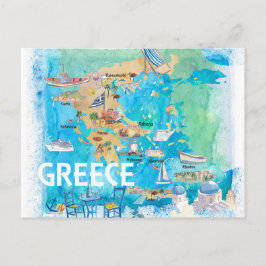 Griekenland geïllustreerde reiskaart met landmerke briefkaart