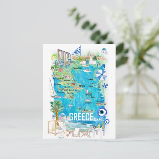 Griekenland geïllustreerde reisplattegrond in Midd Briefkaart (Staand voorkant)