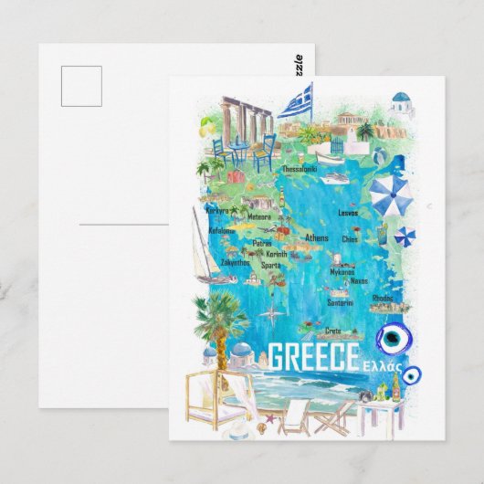 Griekenland geïllustreerde reisplattegrond in Midd Briefkaart (Voorkant / Achterkant)