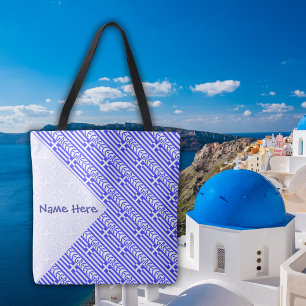 Griekenland Griekse Vlag Getegeld Blauw Gepersonal Tote Bag