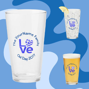 Griekenland Hart Vlag Blauw LIEFDE Gepersonaliseer Glas