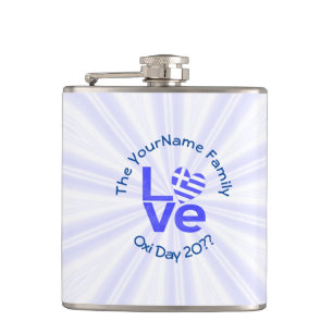 Griekenland Hart Vlag Blauw LIEFDE Gepersonaliseer Heupfles