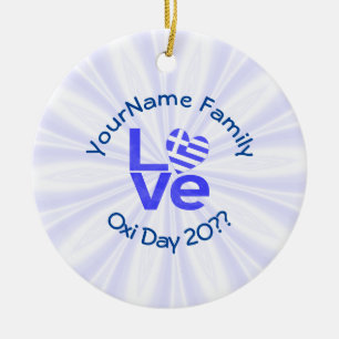 Griekenland Hart Vlag Blauw LIEFDE Gepersonaliseer Keramisch Ornament