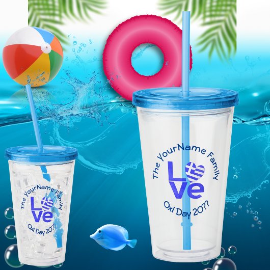 Griekenland Hart Vlag Blauwe LIEFDE Gepersonalisee Acryl Drinkbeker