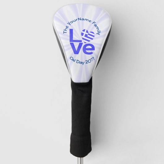 Griekenland Hart Vlag Blauwe LIEFDE Gepersonalisee Golfheadcover (Voorkant)