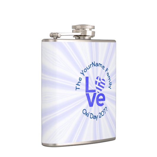 Griekenland Hart Vlag Blauwe LIEFDE Gepersonalisee Heupfles (Rechts)