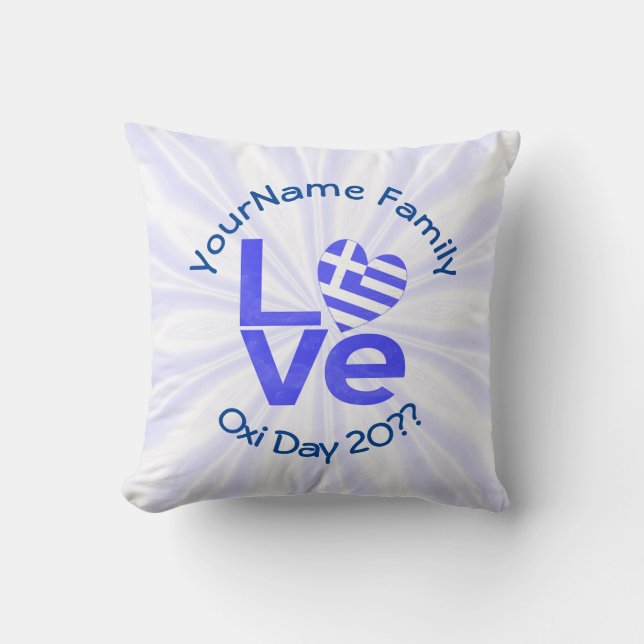 Griekenland Hart Vlag Blauwe LIEFDE Gepersonalisee Kussen (Voorkant)