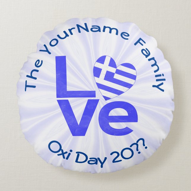 Griekenland Hart Vlag Blauwe LIEFDE Gepersonalisee Rond Kussen (Voorkant)