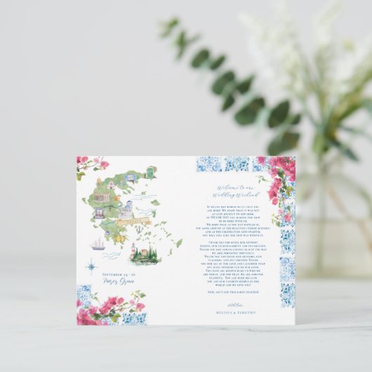 Griekenland Huwelijk Weekend Welkom Route Kaart (Staand voorkant)