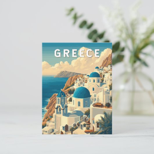 Griekenland Illustratie Reizen Art Vintage Briefkaart (Staand voorkant)